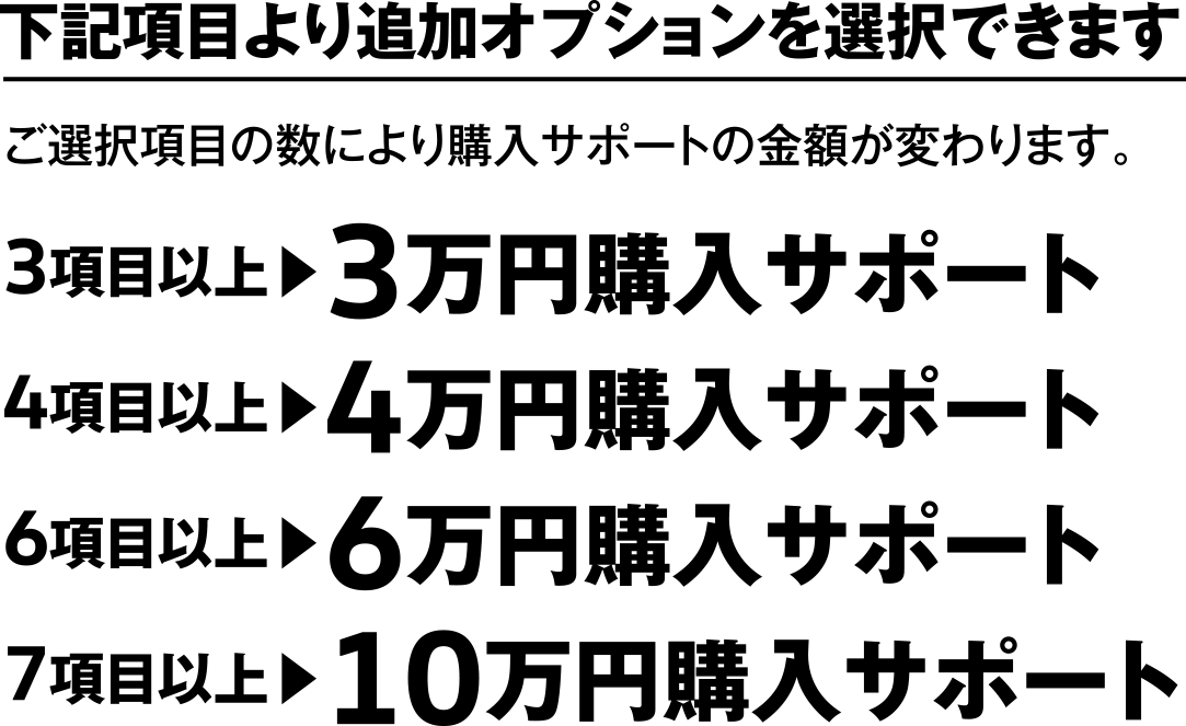 ファイナンス利用*でご購入のお客様に条件クリアで購入サポートをプレゼント