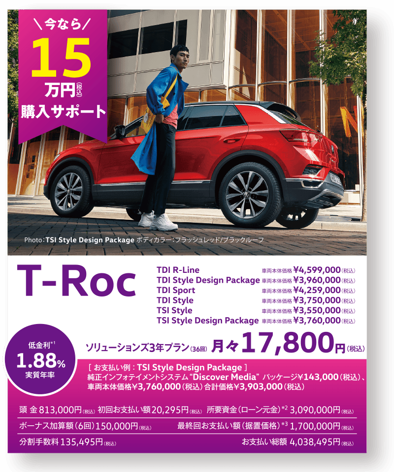 T-Roc 今なら15万円（税込）購入サポート