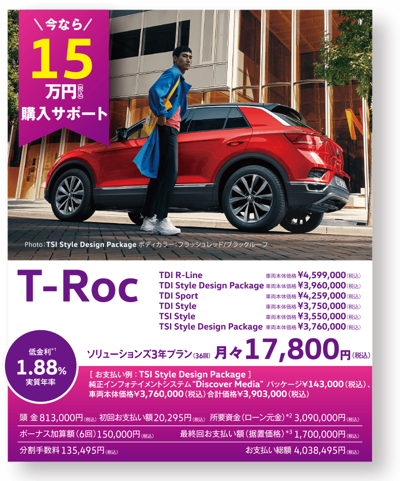 T-Roc 今なら15万円(税込)購入サポート